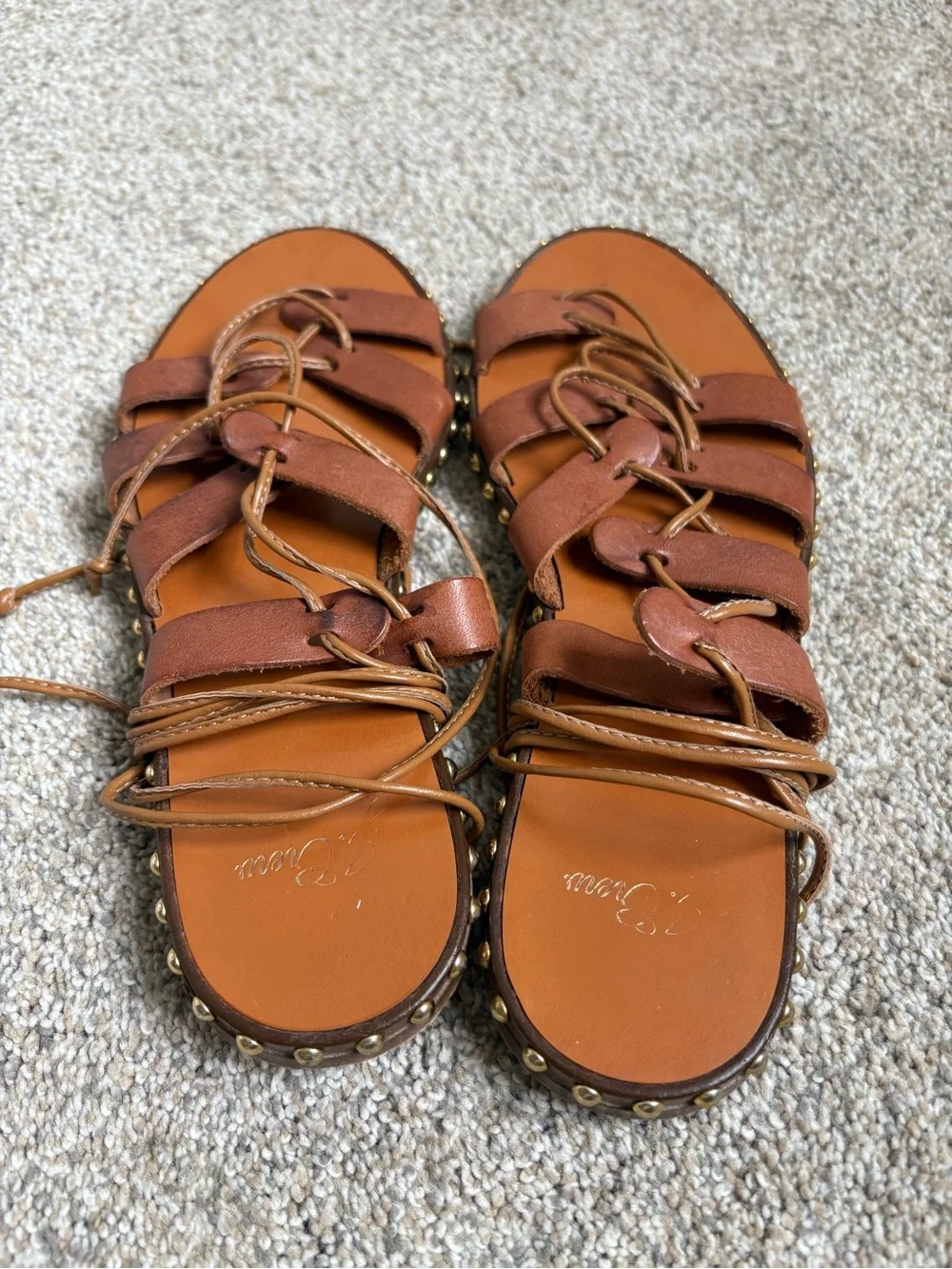 J. Crew- Women’s Leather Studded Ankle Wrap Sandals - Size 6.5 - Brown &‎ Gold